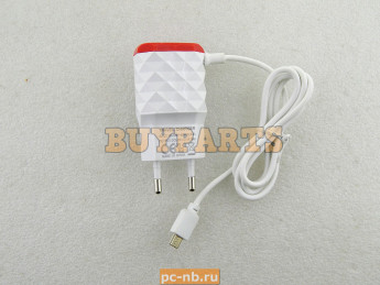 Блок питания 1A для смартфонов с кабелем microUSB и двумя выходами USB (Бело-красный)