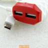 Блок питания 1A для смартфонов с кабелем microUSB и двумя выходами USB (Бело-красный)