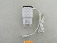 Блок питания 1A для смартфонов с кабелем microUSB и двумя выходами USB (Бело-чёрный)