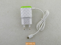 Блок питания 1A для смартфонов с кабелем microUSB и двумя выходами USB 1A (Бело-зелёный)